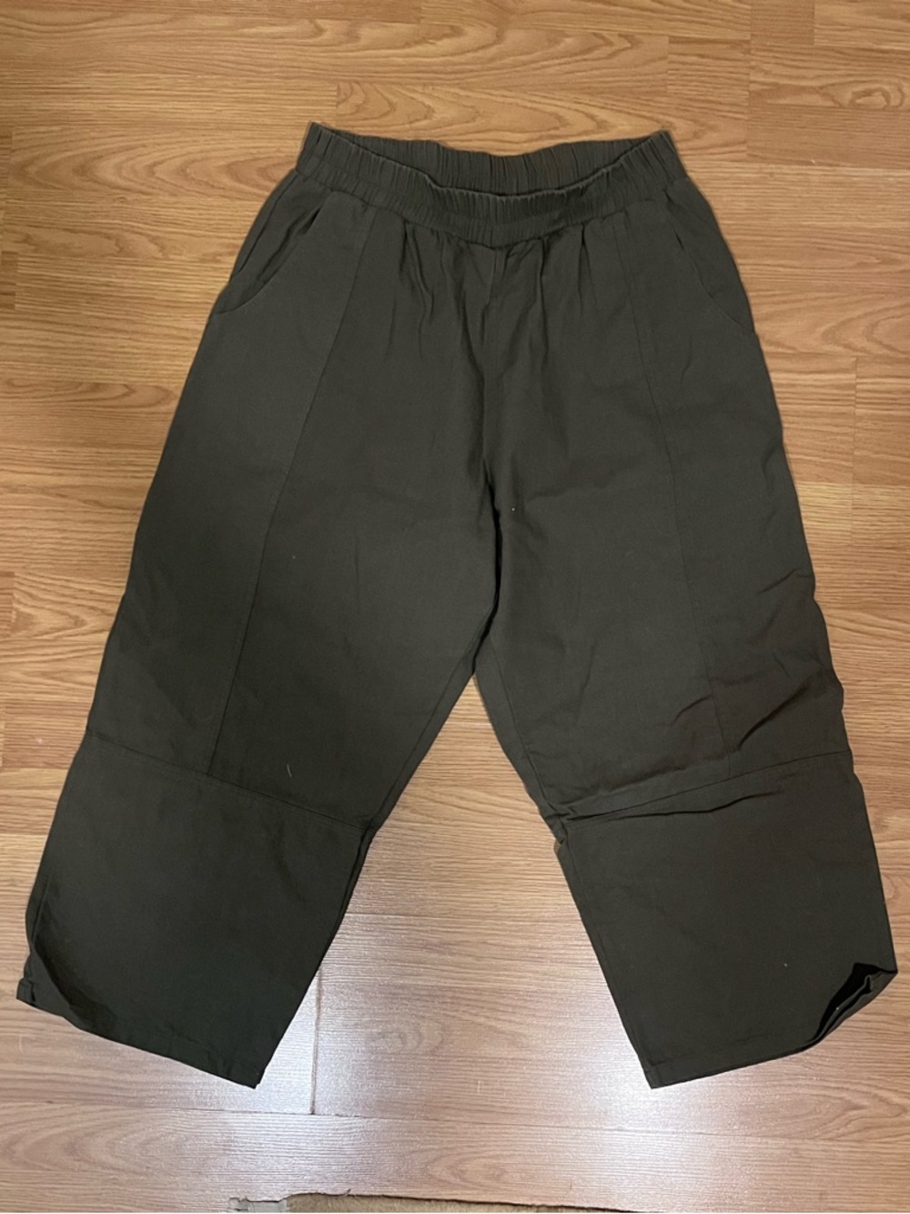 Women's Olive Wide-Leg Elastic-Waist Trousers